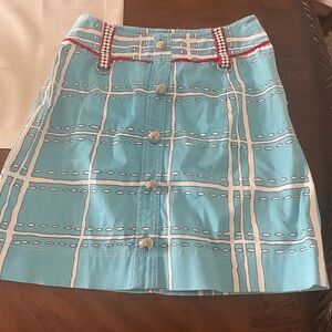 Etcetera Turquoise and White Mini Skirt